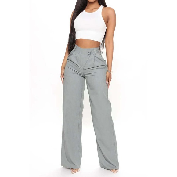 Micas Gray Wide Leg Dress Pants High Waist Career Casual Trousers Size M - Picture 2 of 16